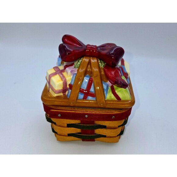 Longaberger Hand-Painted Ceramic Basket With Gift Design & Box - Picture 2 of 11